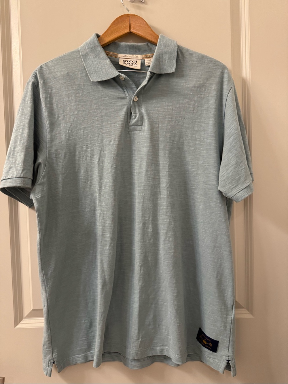 Scotch & Soda Men’s Slub Short Sleeve Bay Blue Polo Shirt Sz Large L 100% Cotton